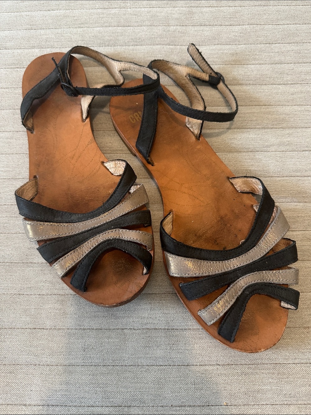 Camper Women's Black and Metallic Gray Leather Sandals
